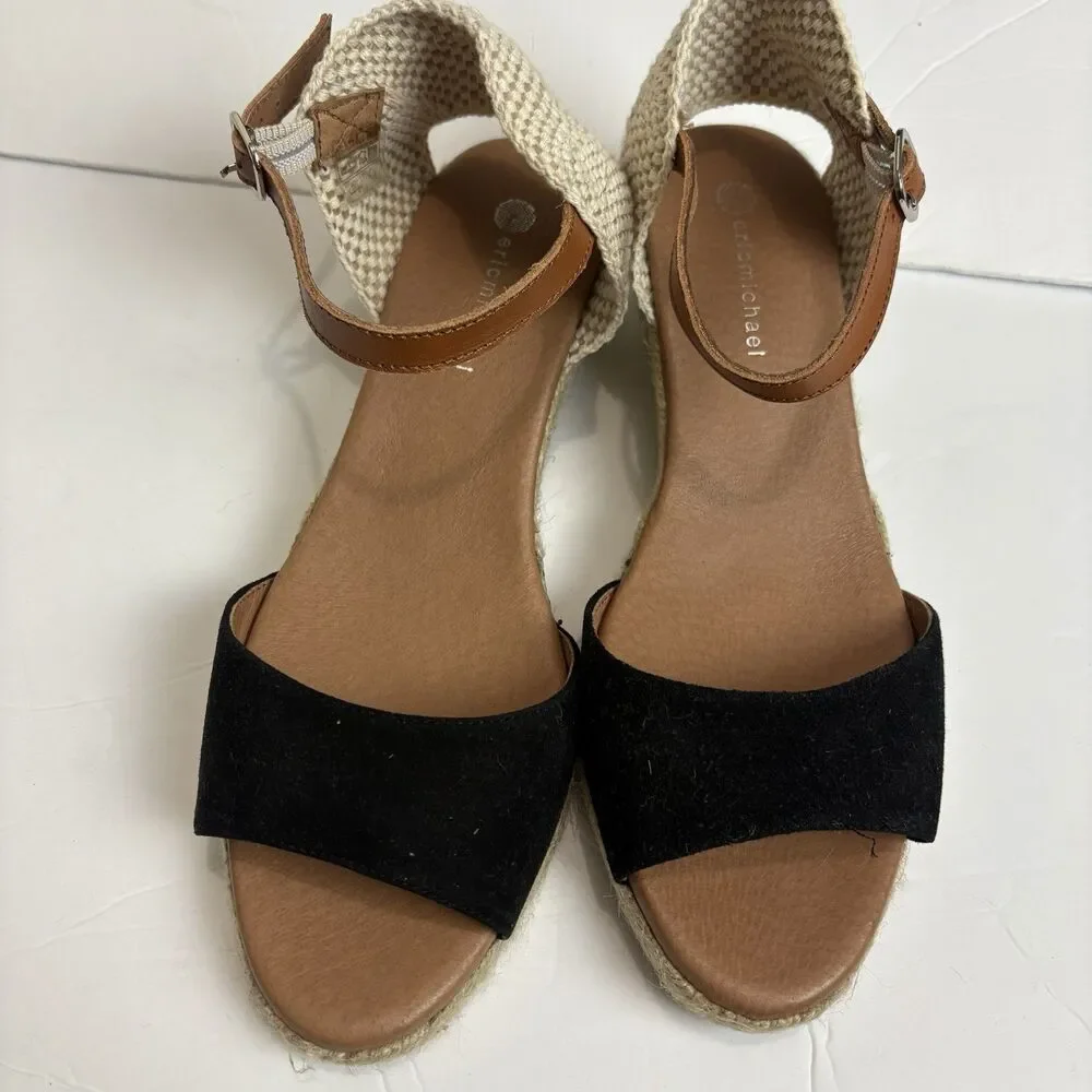 Eric Michael Trieste Espadrille Wedge Sandals, Women's 40 | US 9.5-10 Black Tan